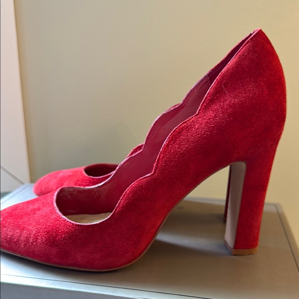 Saks Fifth Avenue Red Suede High Heels - Picture 5 of 5